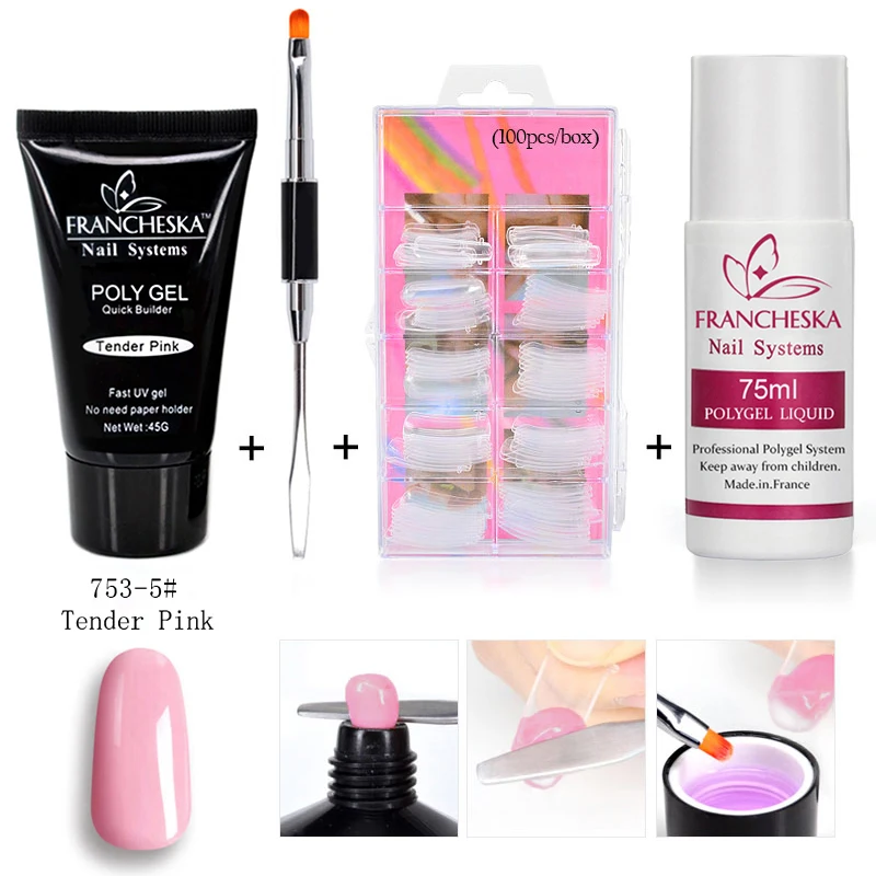 

Francheska Polygel Poly Gel Set Kit Slip Solution Finger Extension Nail Tips Camouflage UV LED Hard Builder Gel Jelly Crystal