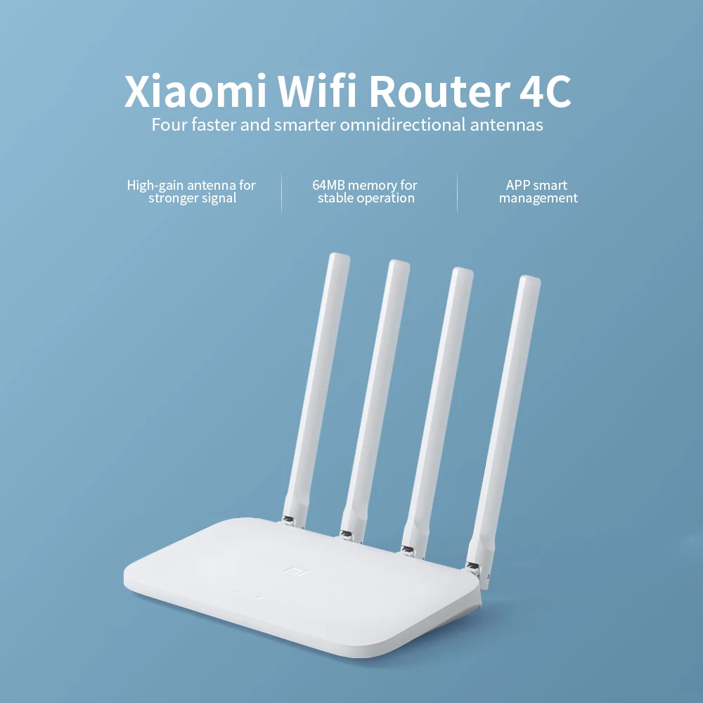 Wi Fi роутер Xiaomi Mi 4C 64 Мб 300 Мбит/с 2 4G 4 антенны умное управление через приложение