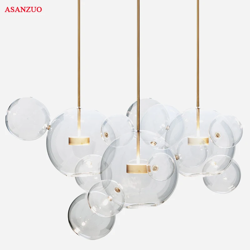 

Postmodern Nordic Glass Bubbles Designer LED Light Golden Rod Pendant Lights For Room Restaurant Bar molecules LED pendant lamp
