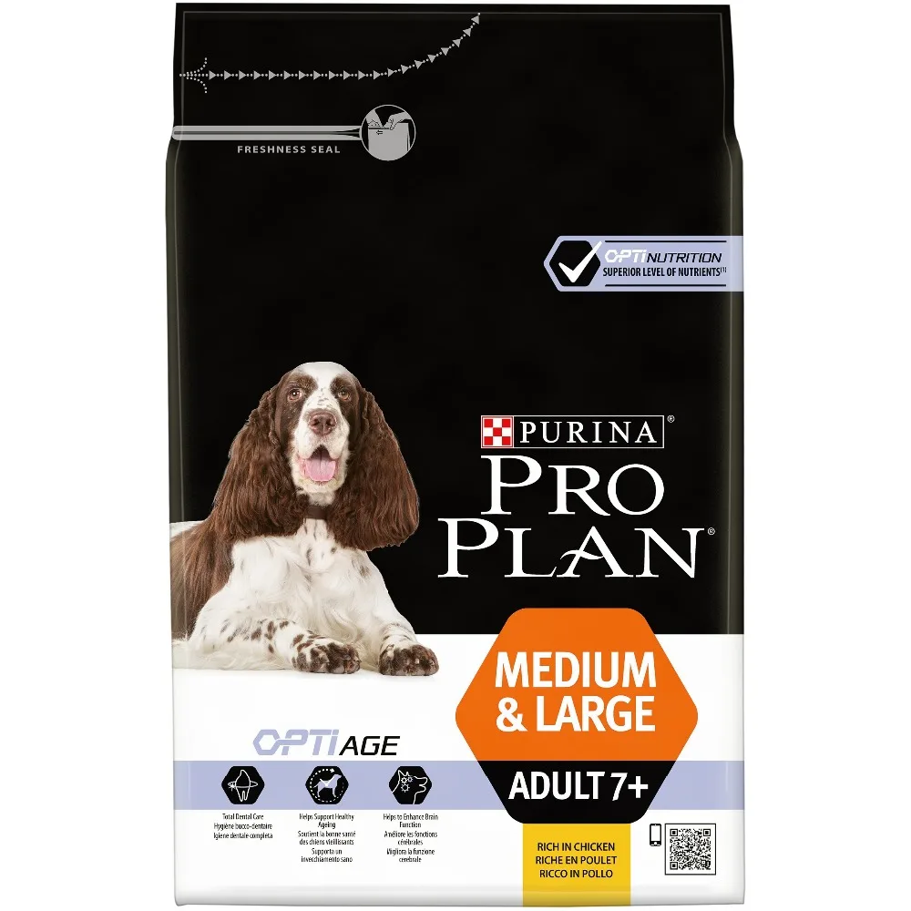 Сухой корм Pro Plan для взрослых собак старше 7 лет средних и крупных пород с комплексом OPTIAGE® с курицей и рисом, 12 кг