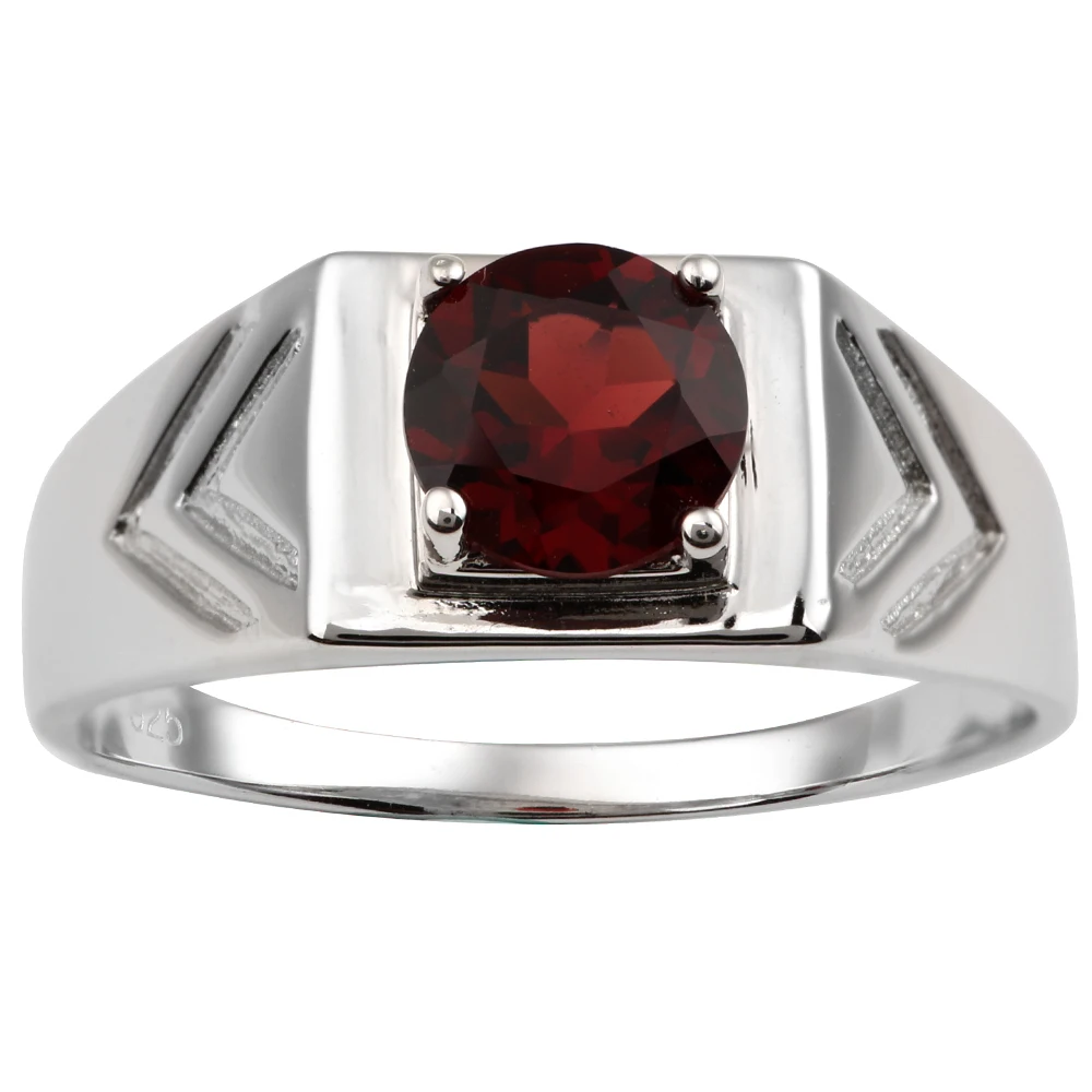 

Men's 925 Silver Ring Natural Red Garnet Gemstone 7.5mm Crystal January Birthstone Carpricorn R513RGN