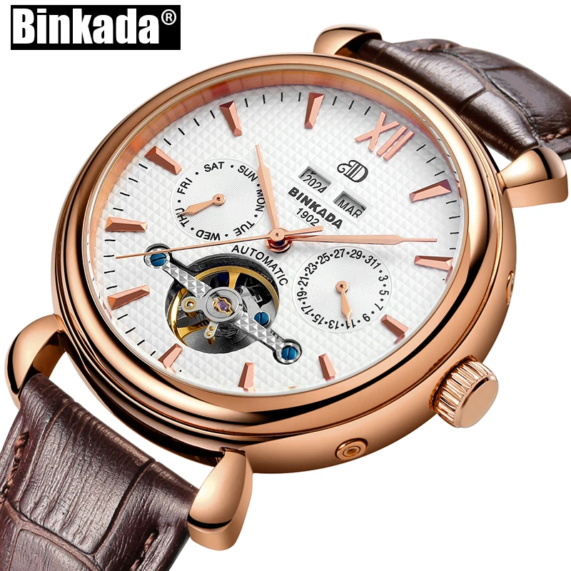 

Luxury Men Mechanical Watch Fashion BINKADA Automatic Watches Sport Casual Men Wristwatch Business Skeleton Toubillion Watch