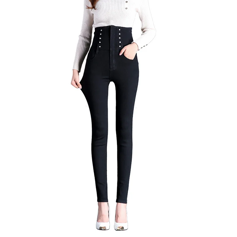 Модные черные обтягивающие джинсы для женщин, зимние джинсы с высокой талией, женские джинсовые штаны, плотные теплые джинсы с эффектом пуш-ап для женщин