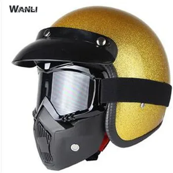 

Gold helmet Face Shield Mask for Vintage Retro Motorcycle Helmet Moto Capacete Casco Casque