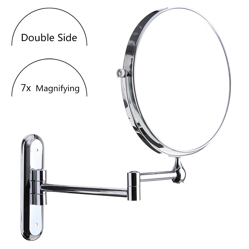 

8 inch Sliver Round Double Side Wall Mounted Makeup Mirror Bathroom Shaving Magnifying Mirror 7x Magnification Folding Mirrors