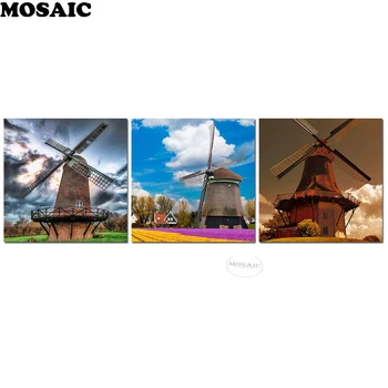 

3pcs/set,Full Diamond Embroidery,Holland Windmill,3d Diy Diamond Painting Cross Stitch Kits 5D Diamond Mosaic Crafts wall art