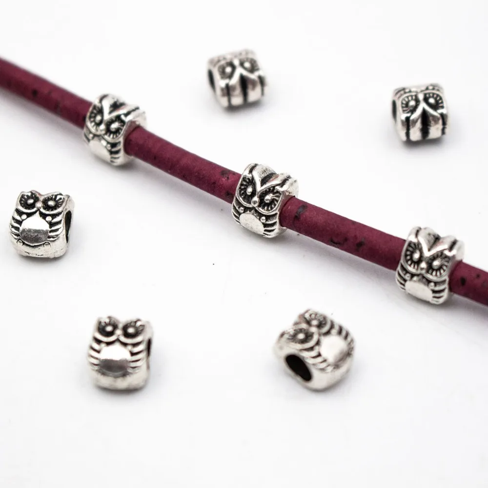 

20pcs of Antique Silver round owl slider jewelry finding supplies D-5-3-116