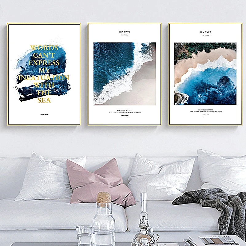 

SD LINLEEHON Beaches Modern Minimalist Landscape Canvas Painting Waves Sea Surface Art Poster Nordic Living Room Decoracion
