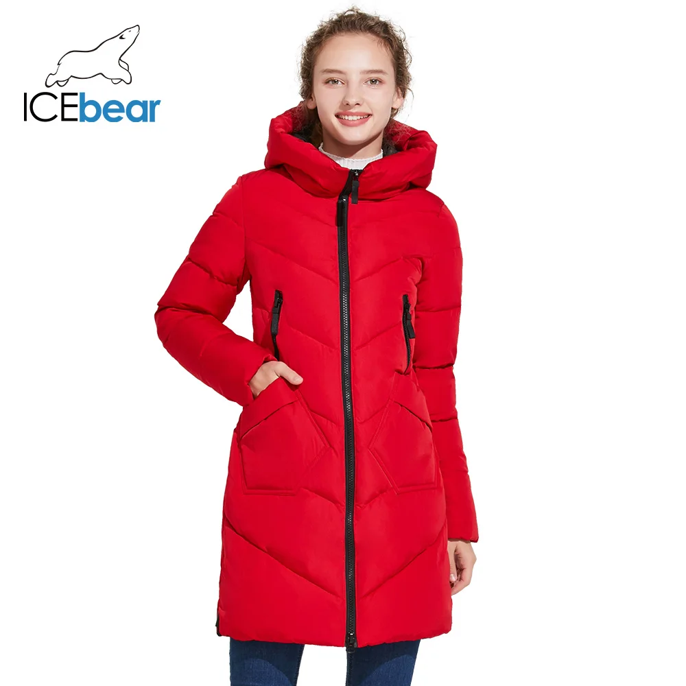 ICEbear 2018 Зимняя женская куртка средней длины с воротником модная парка