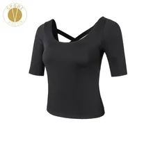 Топ для танцовщицы с коротким рукавом, открытый бюстгальтер, женская спортивная одежда для йоги, балета, танцев, элегантный спортивный крест-накрест с открытой спиной, пикантный облегающий укороченный топ