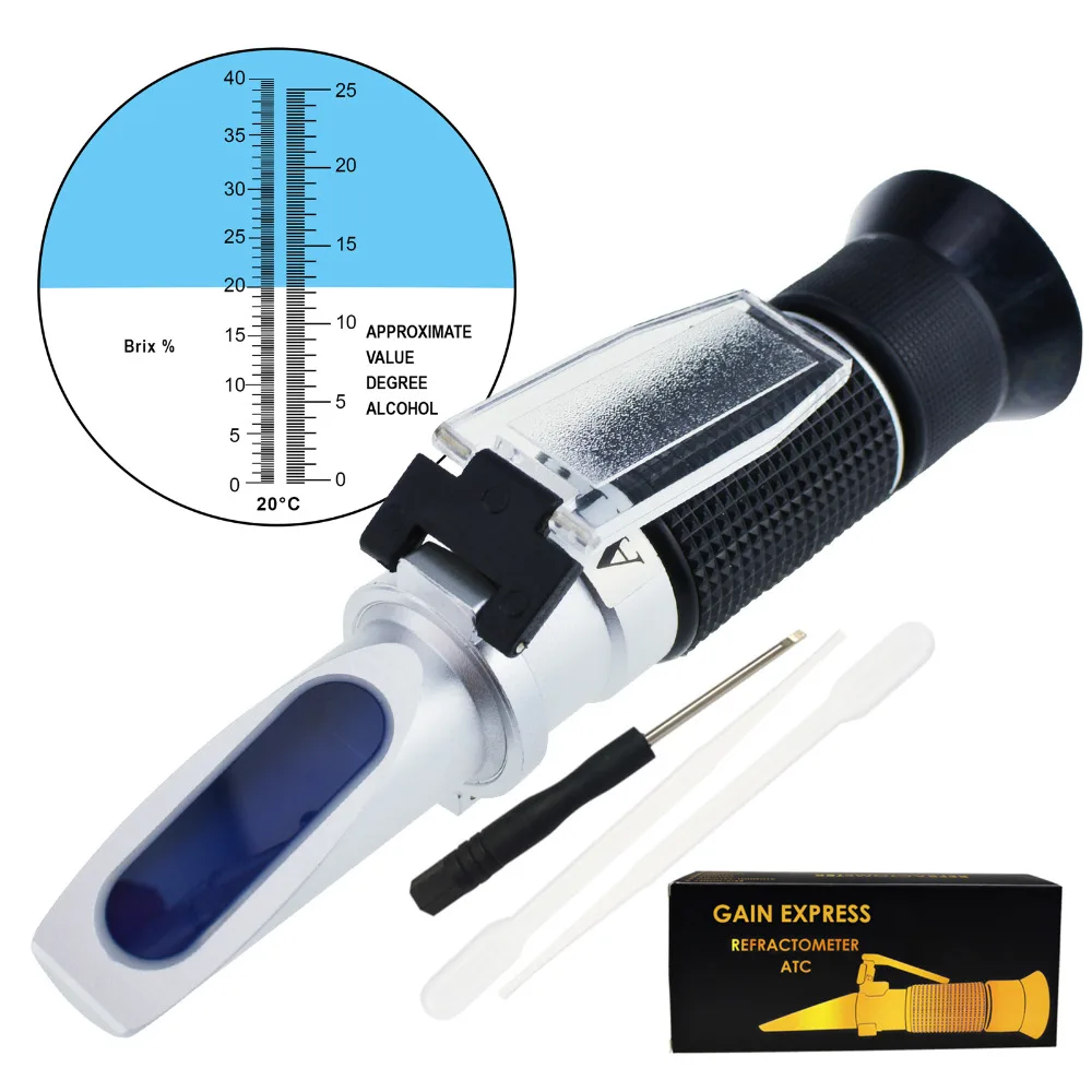 Grape Fruit Juice Alcohol Refractometer W/ Atc, Handheld Optical Meter Tester Dual Scale 025