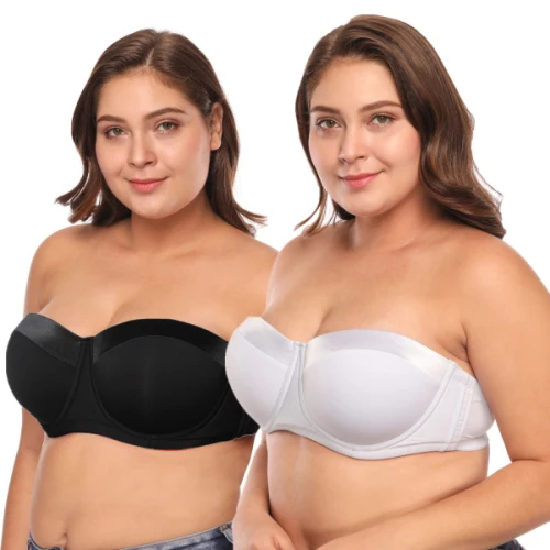 2PK Women Plus Size Strapless Bra C to G Cups Half Cup Big Size
