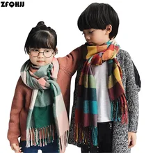 ZFQHJJ Мода для мальчиков девочек сетки Плед имитация кашемира шарф осень-зима теплый Хаундстут Детские шарфы шали палантины