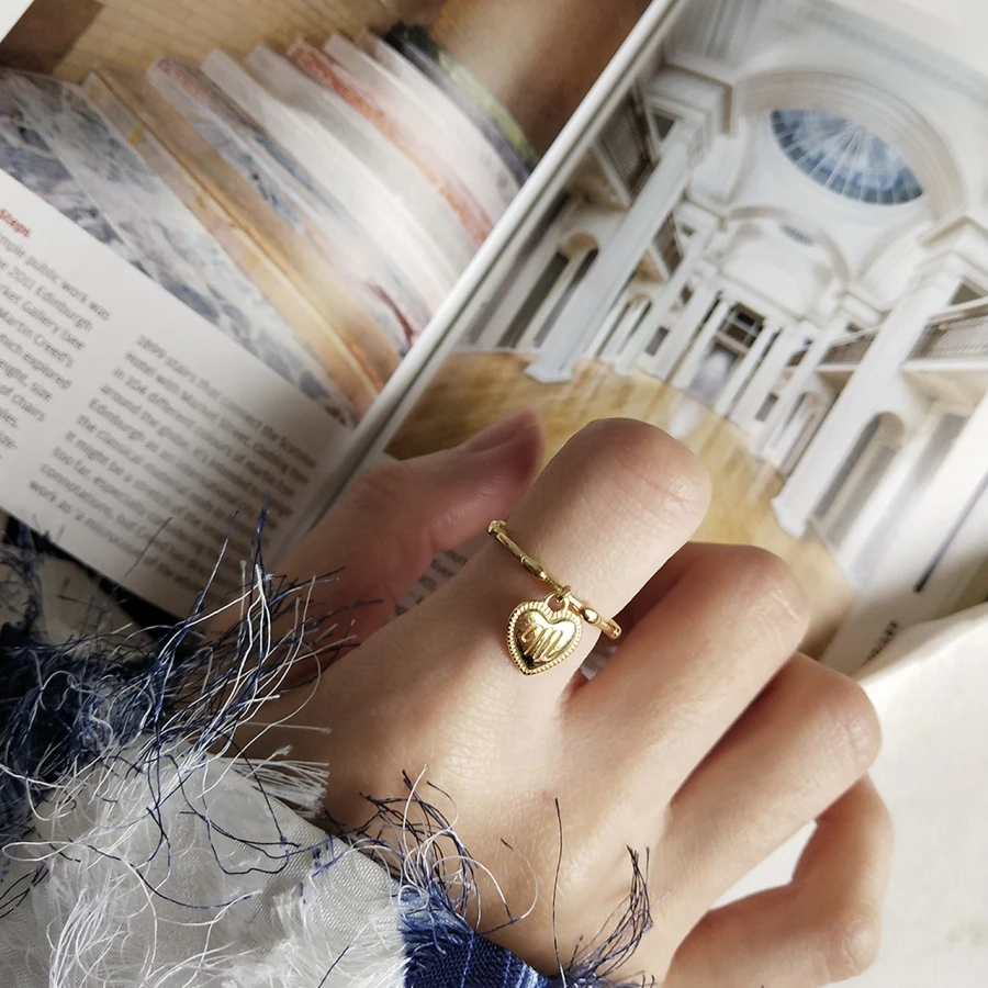 

Initial Love Heart Ring Sterling Silver Knuckle Cupid Engagement Rings Tiny Gold Stacking Bamboo Wedding Bands for Women Ladies