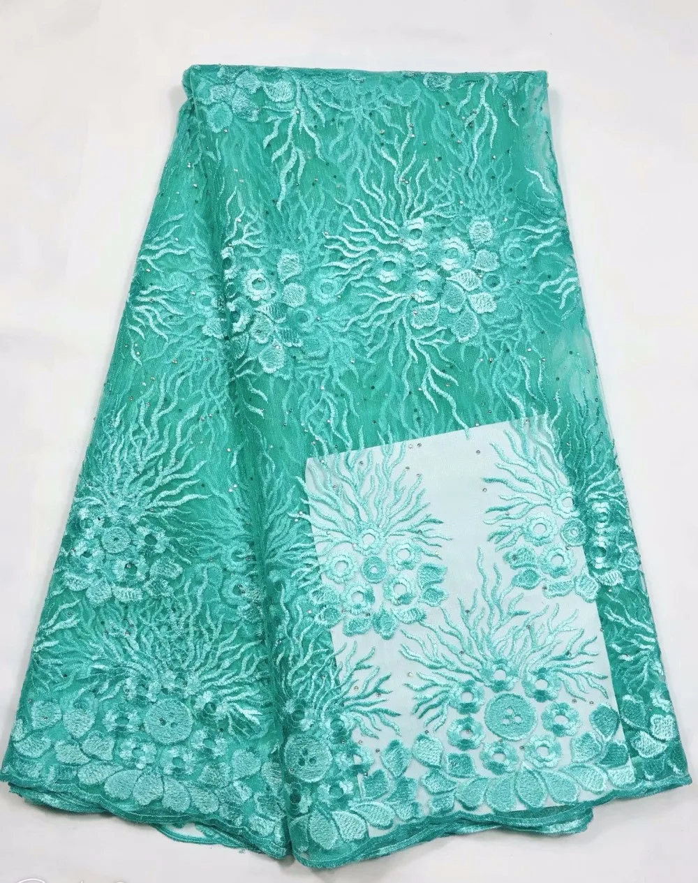 2018 Nigerian Tulle Lace Fabric emerald green African Lace Fabric For