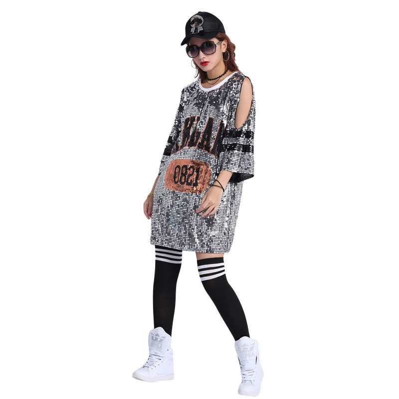 

Women Fashion Vestido De Festa Hip Hop Glitter T Shirts Dress Oversize Bling Bling Clothing