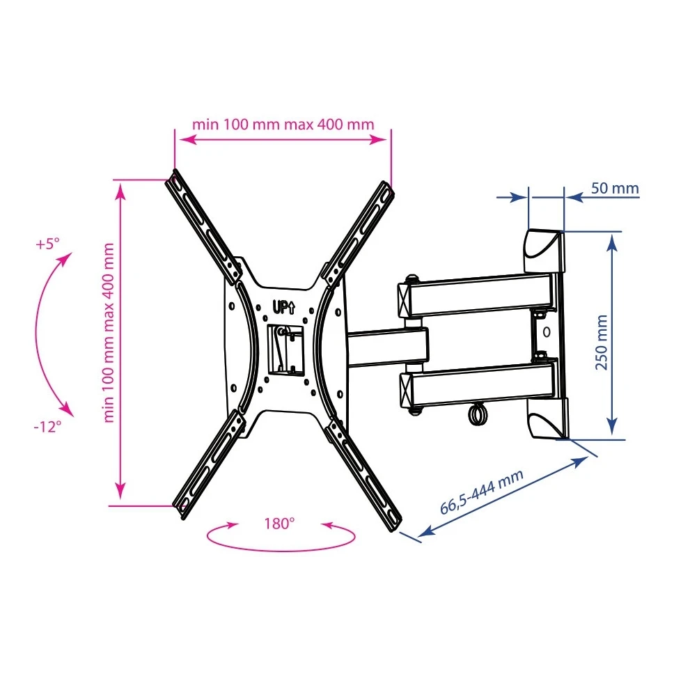 TV Bracket Kromax DIX-24 black(нагрузка 35 кг, диагональ 15"-55", расстояние от стены 6.65-44.4 см, max VESA 400x400мм