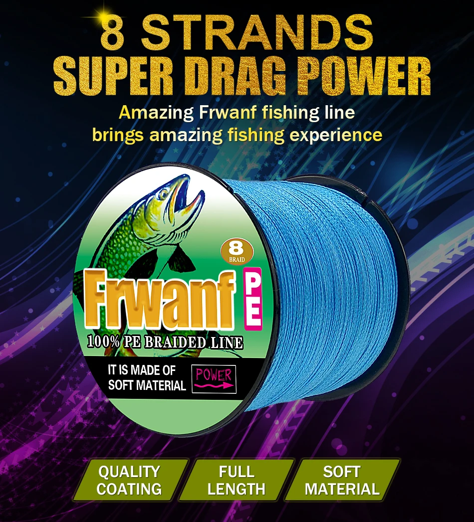 Frwanf 8 Strand Japan Super Strong PE Braided Fishing Line Multifilament Fishing Line 500m Braid Thread Black 8 Braid 6LB -300LB
