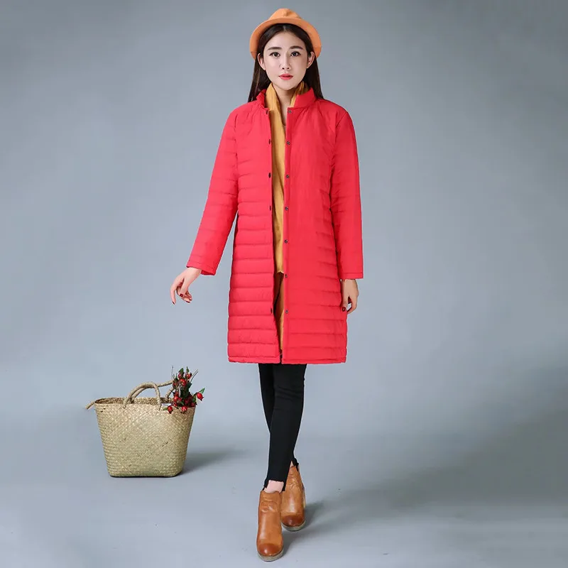 Женские тонкие стеганые парки размера плюс, Женская длинная куртка с хлопковой подкладкой, зимние ветрозащитные женские весенние куртки, пальто, новинка, LQ106 - Цвет: red parkas