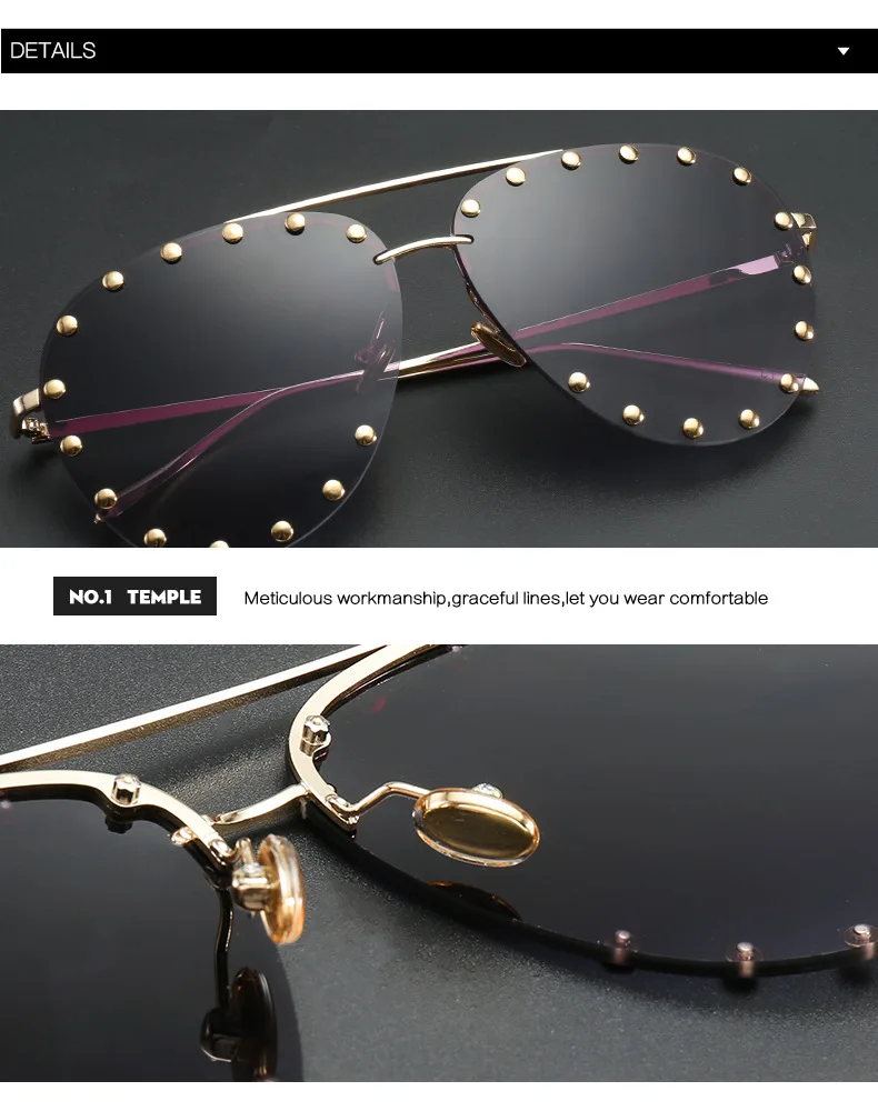 Овальные Солнцезащитные очки с заклепками, женские модные очки, негабаритные брендовые дизайнерские очки, металлические Ретро Винтажные градиентные очки