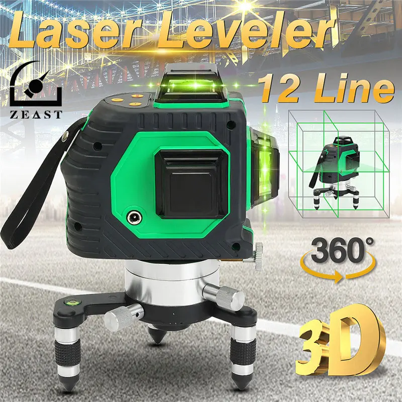 

360 Rotaty 12 Line 3D Green Laser Level Self Leveling Vertical Horizontal Cross Multifunction Outdoor Receive Automatic Alert