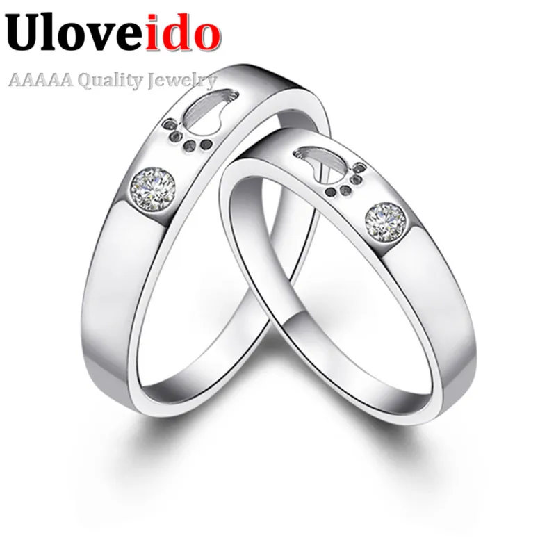 

Uloveido Crystal Ring Women Engagement Silver Color Wedding Rings for Men and Women Couple Ring Pair Vintage Ring Jewelry J013