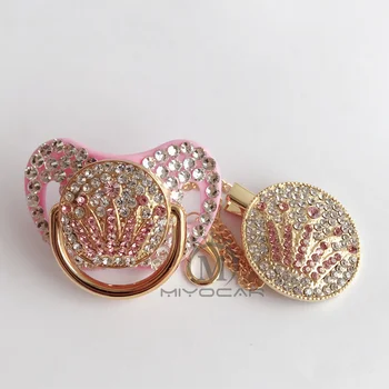 

MIYOCAR all bling pink crown pacifier white bling pacifier n pacifier clip bPA free FDA safe pacifier unique luxurious pacifier
