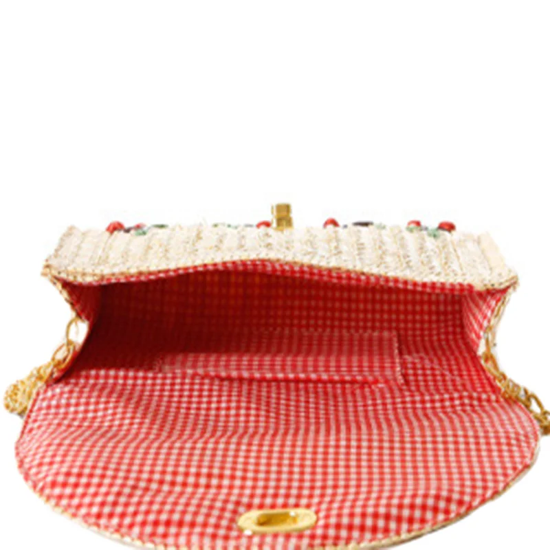 Women Clutch Bag Bohemian Cherry Female Summer Beach Straw Bags Lady Travel Shoulder Bag Handmade Knit Crossbody Bolsa SS3037 (13)