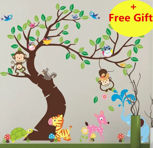 Forest Green Tree Animal Monkey Cartoon Wall Sticker Home Decals Forest Green Tree Animal Monkey Cartoon Wall Sticker Home Decals Decoration Wallpaper Kids Rooms Nursery