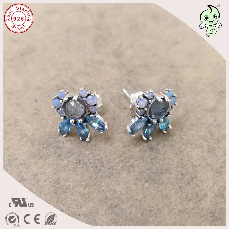 

New Collection Famous Brand Noble Flower 925 Sterling Silver Stone Stud Earring
