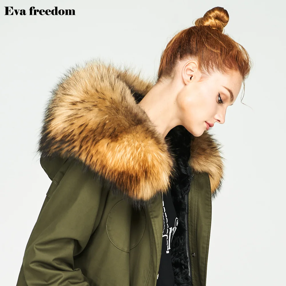 Eva freedom2018 Фирменная оригинальная цельная парка из овечьей шерсти длинное пальто с
