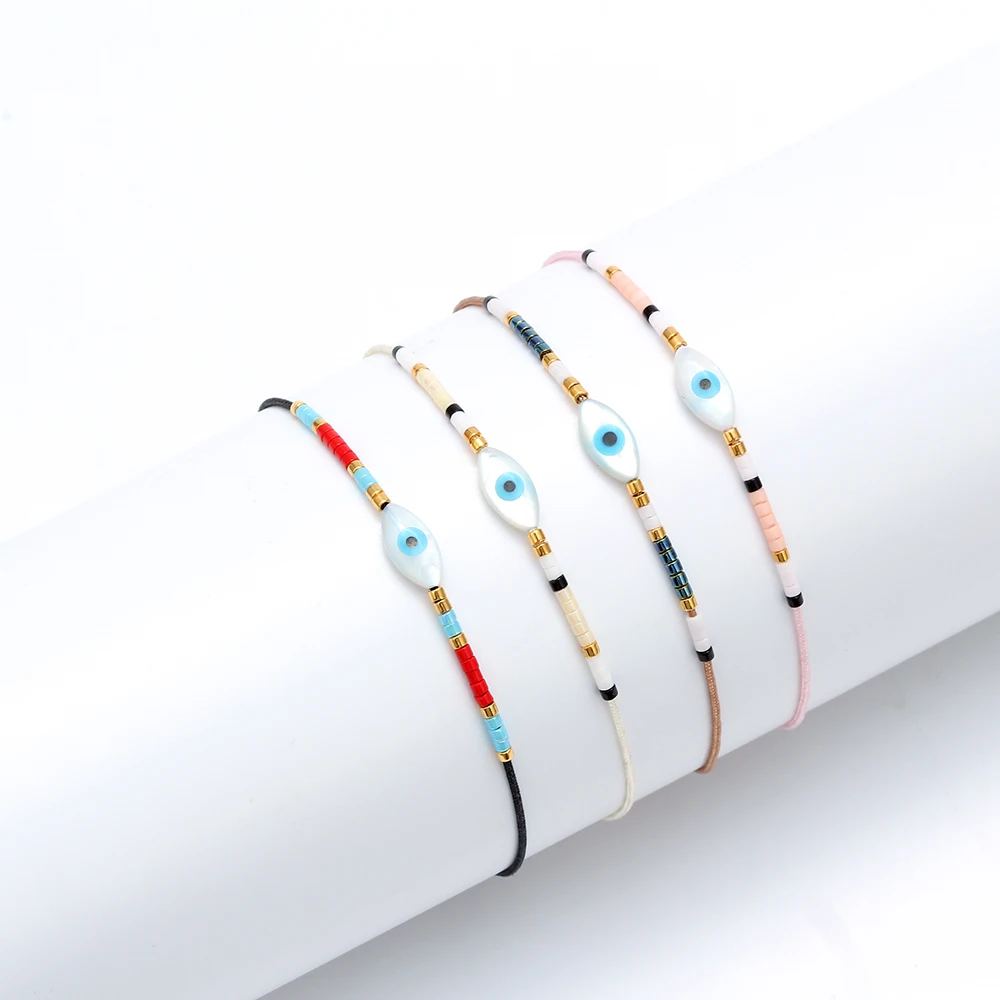 

MEIBEADS Evil Eye MIYUKI Beads Shell Charms Rope Woven Bracelet Bangles Black Pink Color For Women Beach Bracelet Jewelry