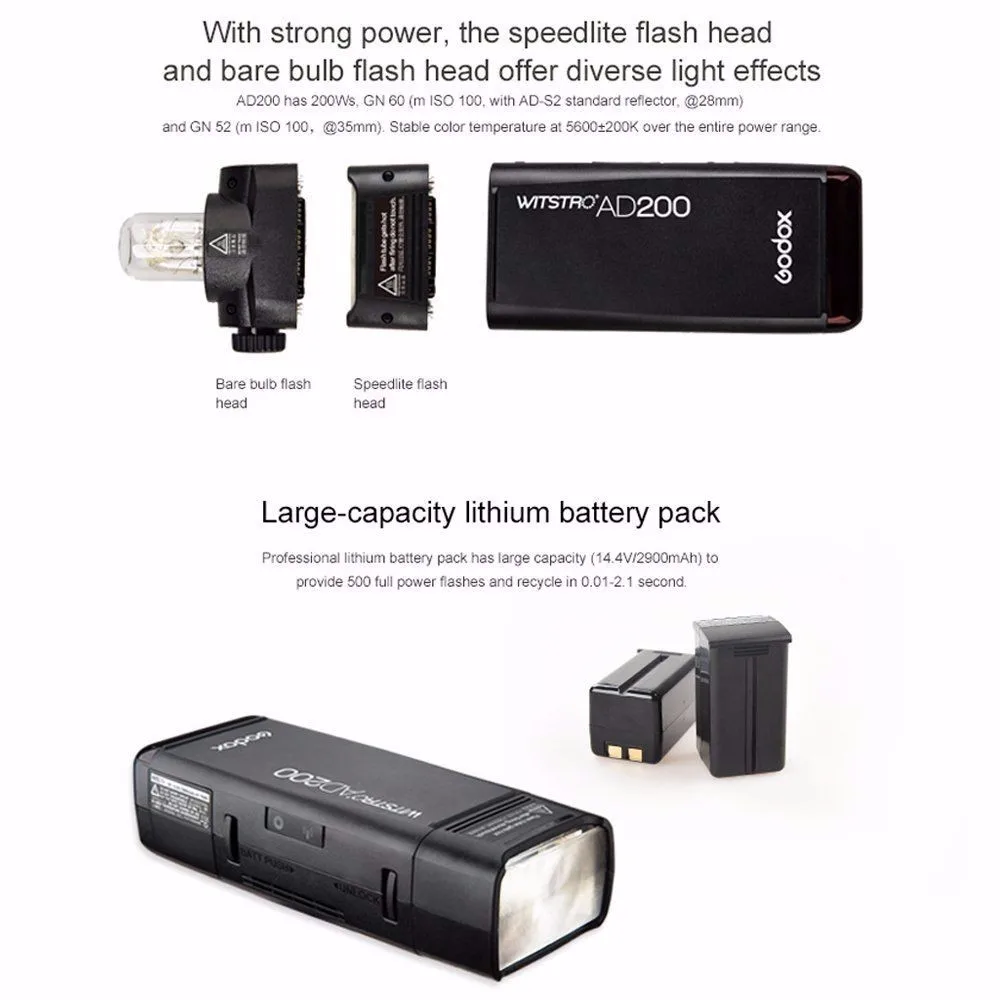 US $329.00 Godox AD200 200Ws 24G TTL Flash Strobe 18000 HSS Cordless Monolight Lithimu Battery Transmitter X1T For Canon Nikon Sony