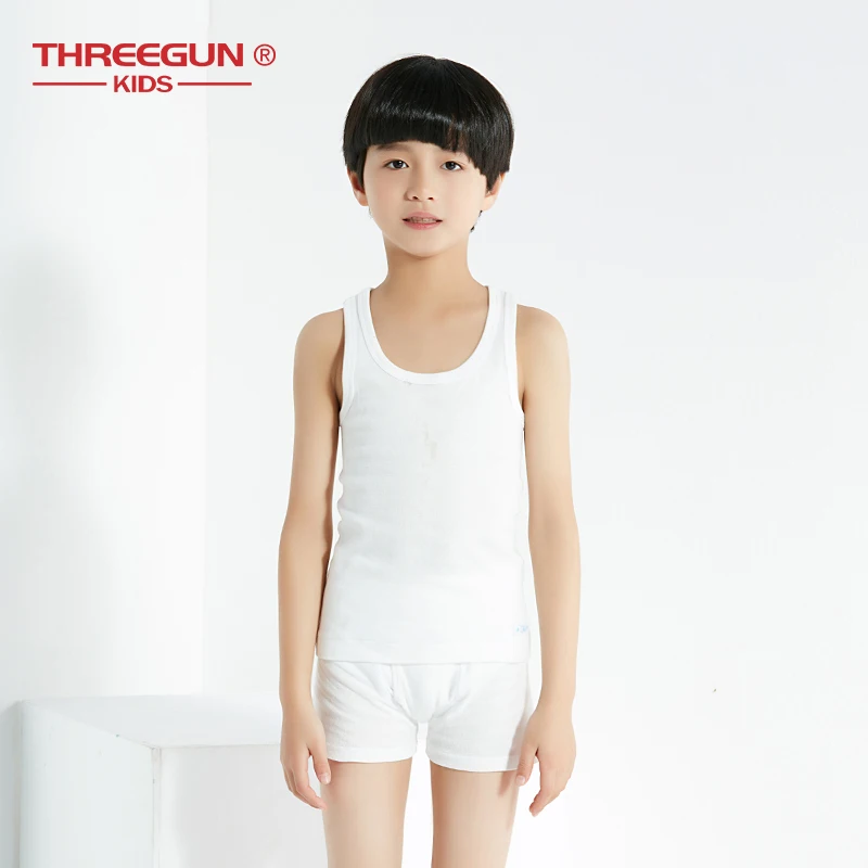 

THREEGUN Children Boys Tank Tops Kids Casual O-Neck Undershirt Top 2018 Summer Boy White Camisoles Cotton Tank Top Underwear