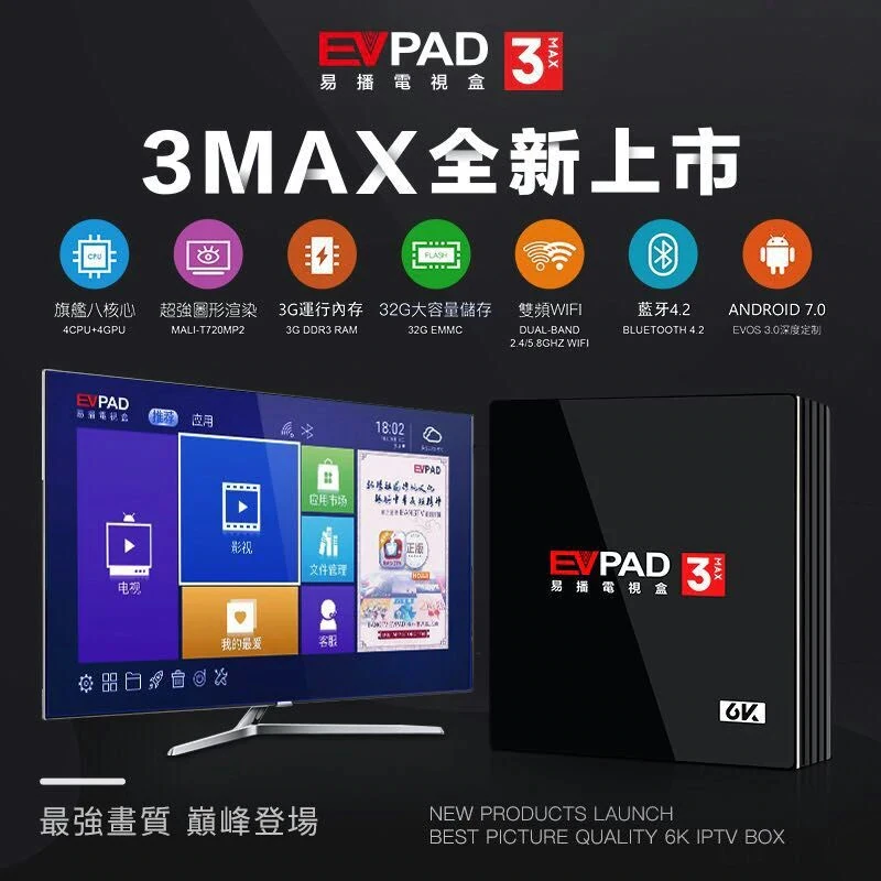 IP tv Evpad 3MAX 3 Max 3GB 32GB 6K Smart Android tv Box США Испания корейский JP SG HK MY TW индонезийский Спорт Бесплатные ТВ каналы