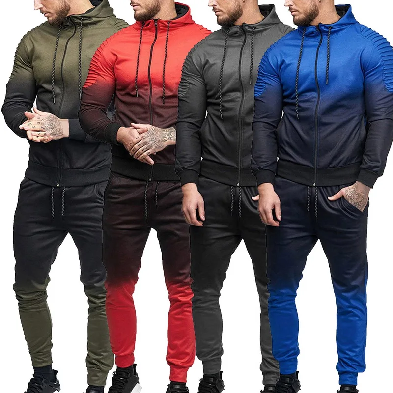 vertvie 2018 Autumn Men Tracksuit Gradient Color Hooded Running Set ...