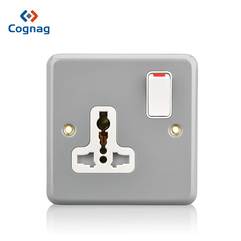 

Durable grer color outdoor 1 gang 13A universal metal clad switch socket single socket