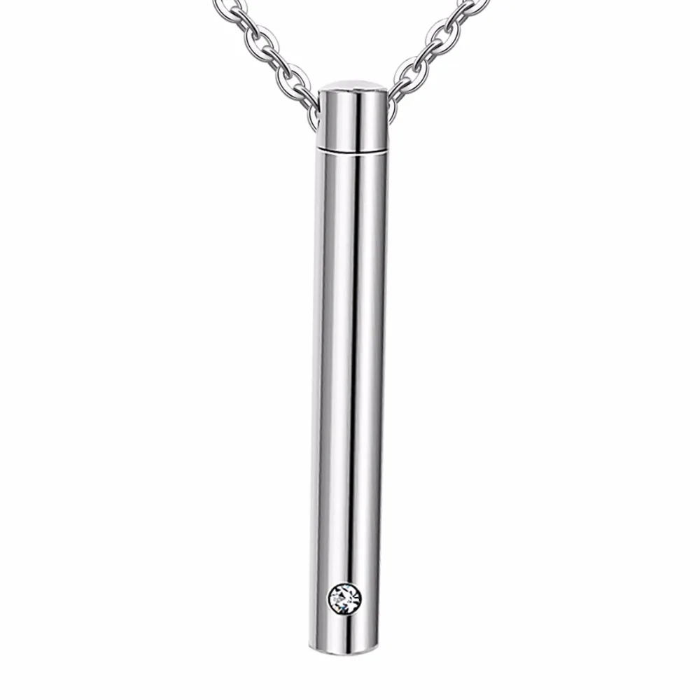 Unisex 3 Tone Stainless Steel Jewelry Cylinder Crystal Memorial Urn Pendant Slide Screw Opens Cremation Necklace Ash Case Holder 3