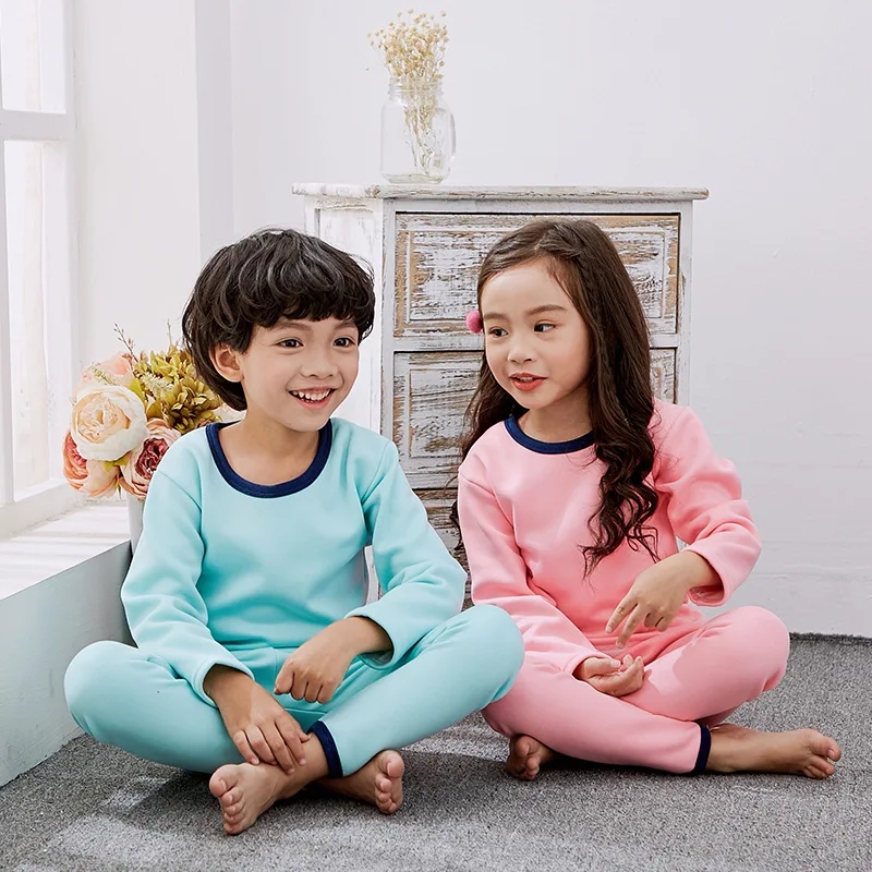 Winter Children solid Pajamas Sets Thermal Warm Sleepwear Pyjamas for