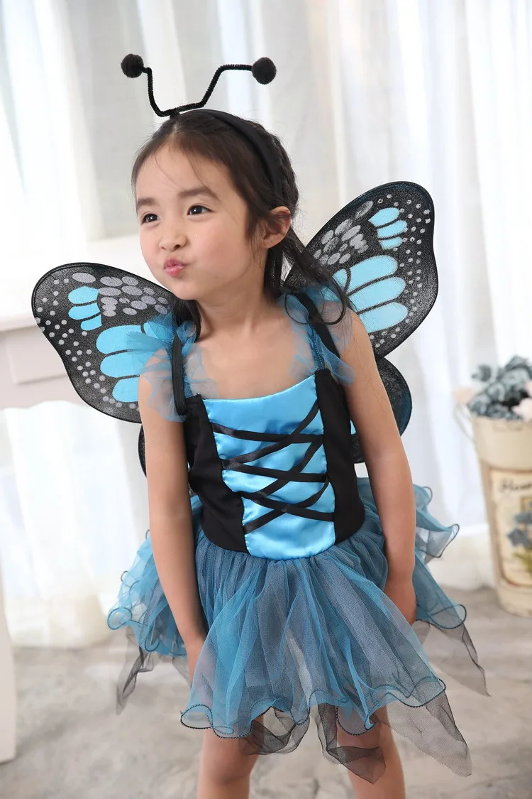 

Tinker Bell Girl Blue Butterfly Fairy Cosplay Costume Children's Day Fancy Dress