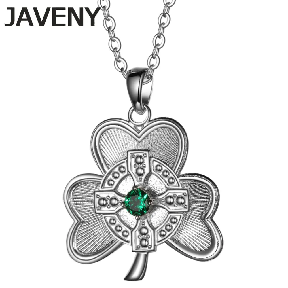 

925 Sterling Silver Jewelry Green CZ Irish Cross Shamrock Leaf Clover Womens Wedding Bridal Pendant Necklaces 6pcs Lot Wholesale