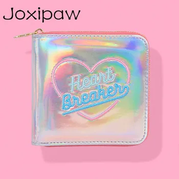 

Fashion Japanese Korean Square Women Card Holder Short Wallet Laser Hologram Embroidery Clutch Coin Purse Pocket Money Bag 2018