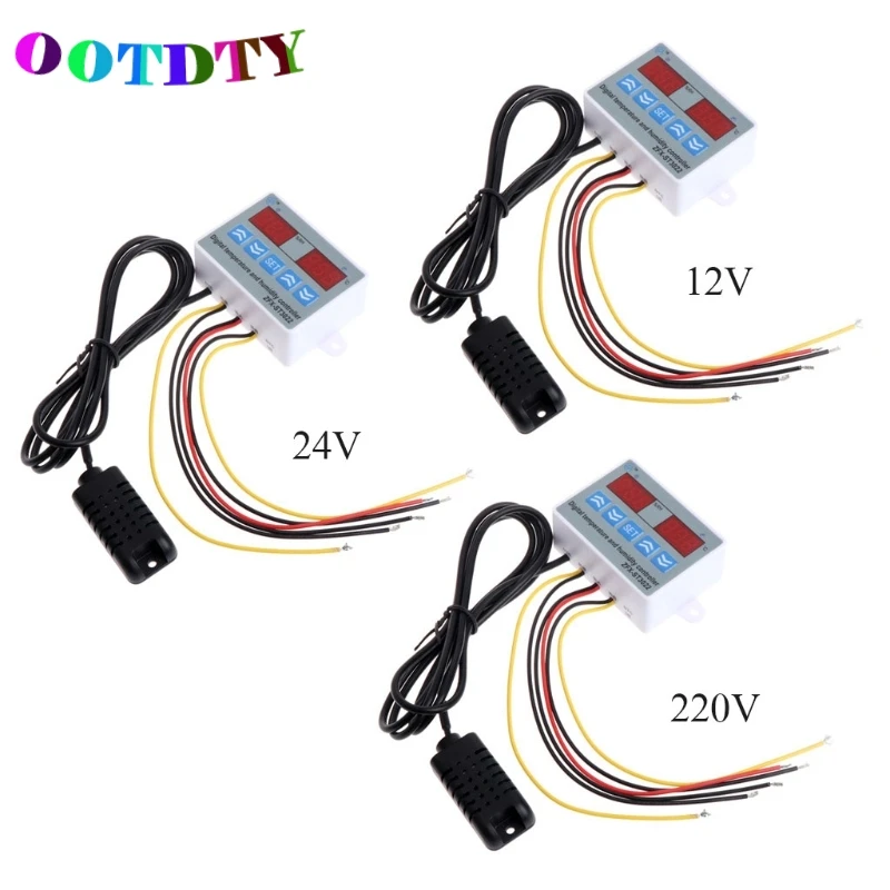 

OOTDTY 220V 24V 12V 2 in 1 Digital Temperature Humidity Controller Thermostat w Sensor