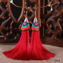 Vintage Ethnic Embroidery Stage Performance Long Tassel Earrings For Women Drop Dangle Thread Earrings