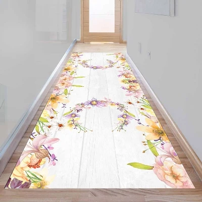 

Else Gray Wood Purple Yellow Floral Flowers 3d Print Non Slip Microfiber Washable Long Runner Mat Floor Mat Rugs Hallway Carpets