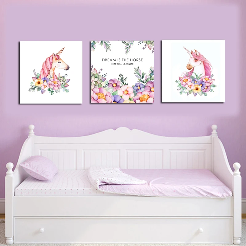 

Cartoon Unicorn Print Canvas Painting Flowers Quotes Posters And Prints Nursey Baby Kids Room Wall Art Picture Home Decor