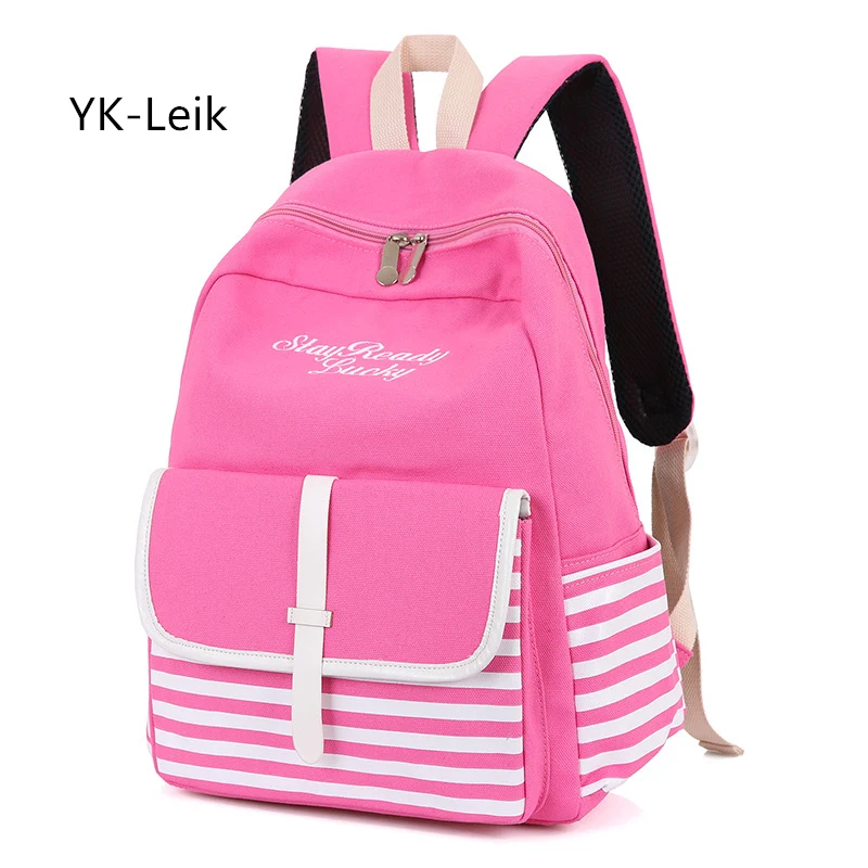 

YK-Leik Korean Fashion Striped Sweet Lady Backpacks Canvas school backpack for girls Large capacity school bags