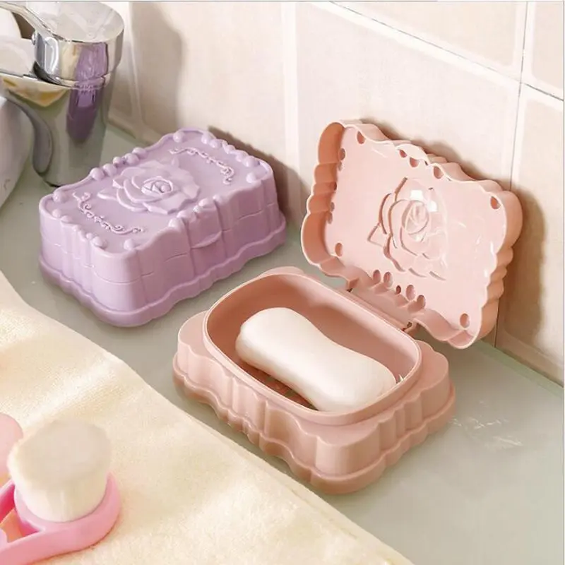Portable Waterproof Rose Bathroom Soap Dishes Plastic Home Decoration Accessories Travel Supplies Box Case Holder Container | Дом и сад