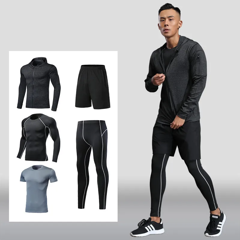 

2019 Men Running Set Pants Sport Kit Basketball Shorts Leggings Tights Fitness Shirts Jackets Jogging Sportswear Suit Reflective