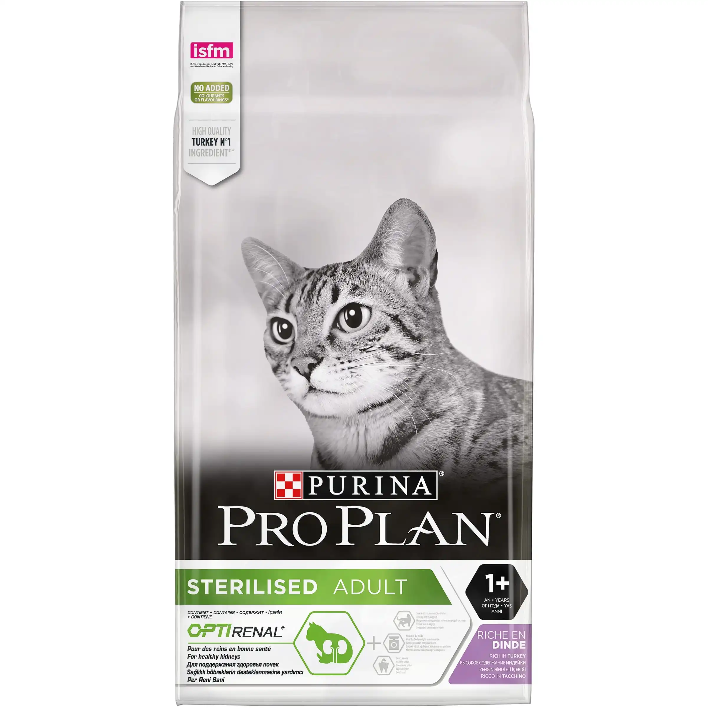 Корм для кошекPurina Pro Plan, для стерилизованных кошек и кастрированных котов, с индейкой, Пакет, 10 кг